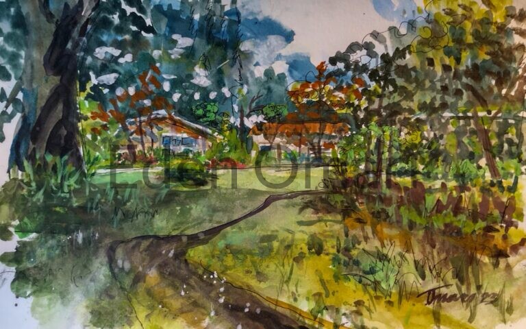House on Alder Street-In the Park With Eddie and Rhody 12×18 $225